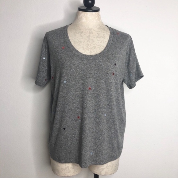 Madewell Gray Scoop Neck Tee W/Colorful Squares S - Picture 5 of 9